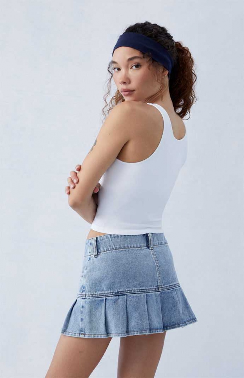 Pantalons PacSun Eco Medium Indigo Plissé Low Rise Denim Mini Skirt Femme Indigo | 523840PVE