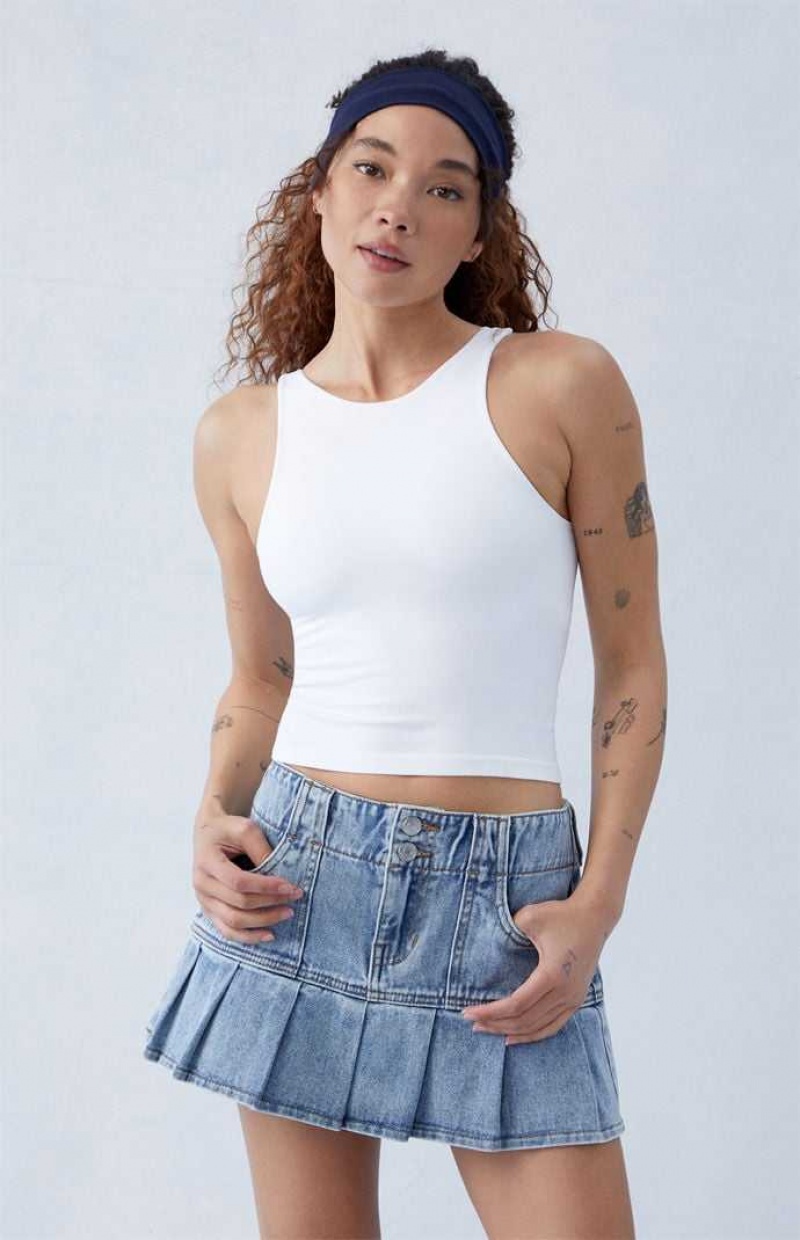 Pantalons PacSun Eco Medium Indigo Plissé Low Rise Denim Mini Skirt Femme Indigo | 523840PVE