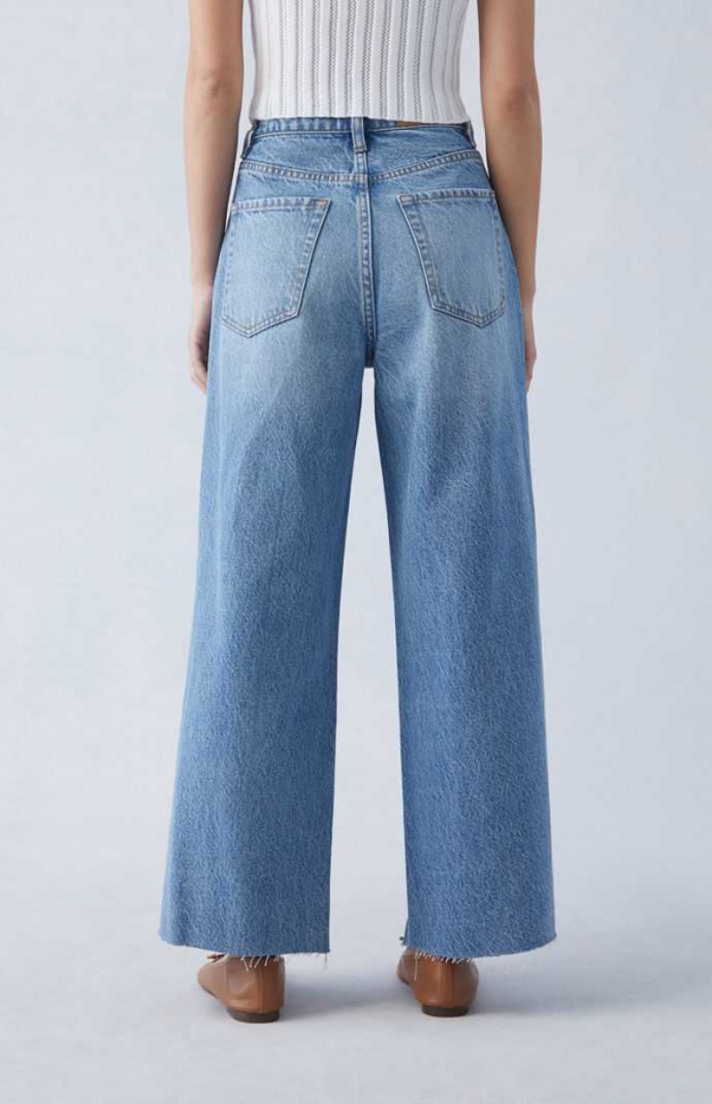 Pantalons PacSun Eco Medium Indigo Ripped Cropped Larges Leg Femme Indigo | 628097WVB