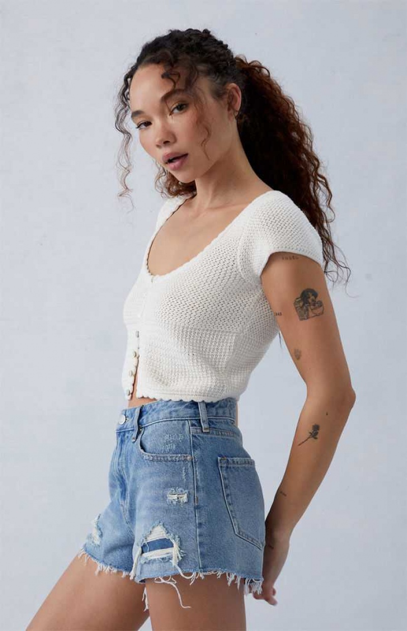 Pantalons PacSun Eco Medium Indigo Ripped High Waisted Denim Festival Femme Indigo | 560148REL