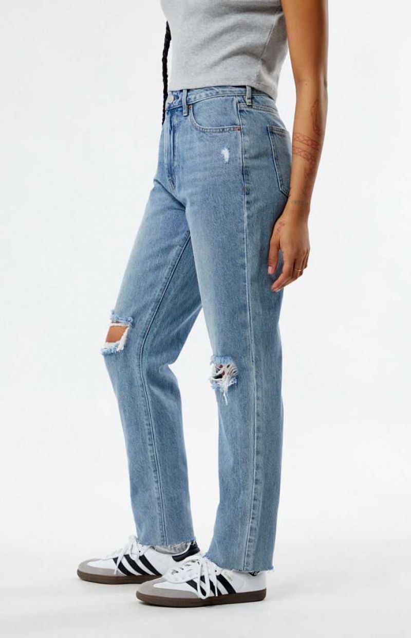 Pantalons PacSun Eco Medium Indigo Ripped Mom Femme Indigo | 947065TIJ