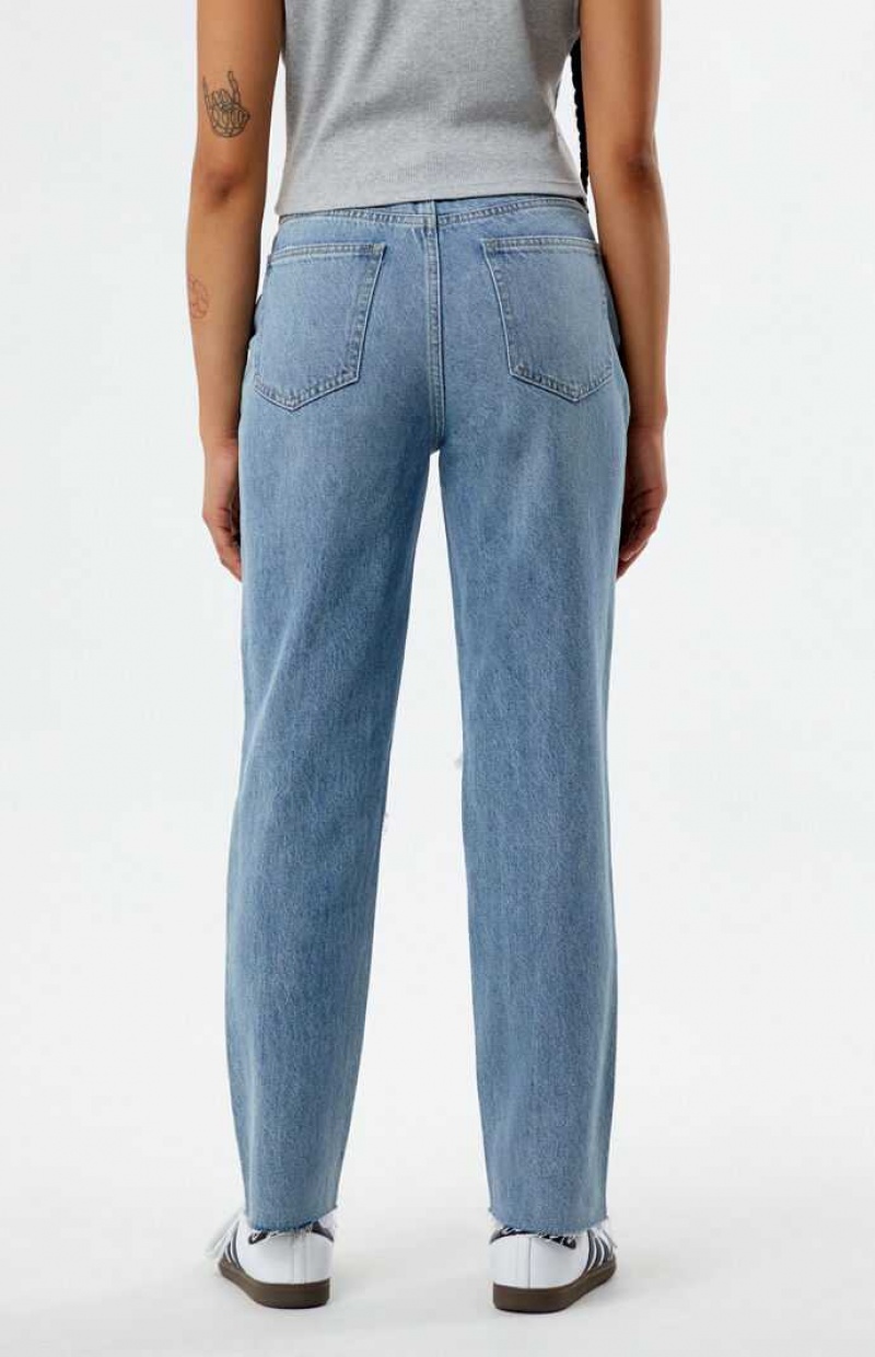 Pantalons PacSun Eco Medium Indigo Ripped Mom Femme Indigo | 947065TIJ