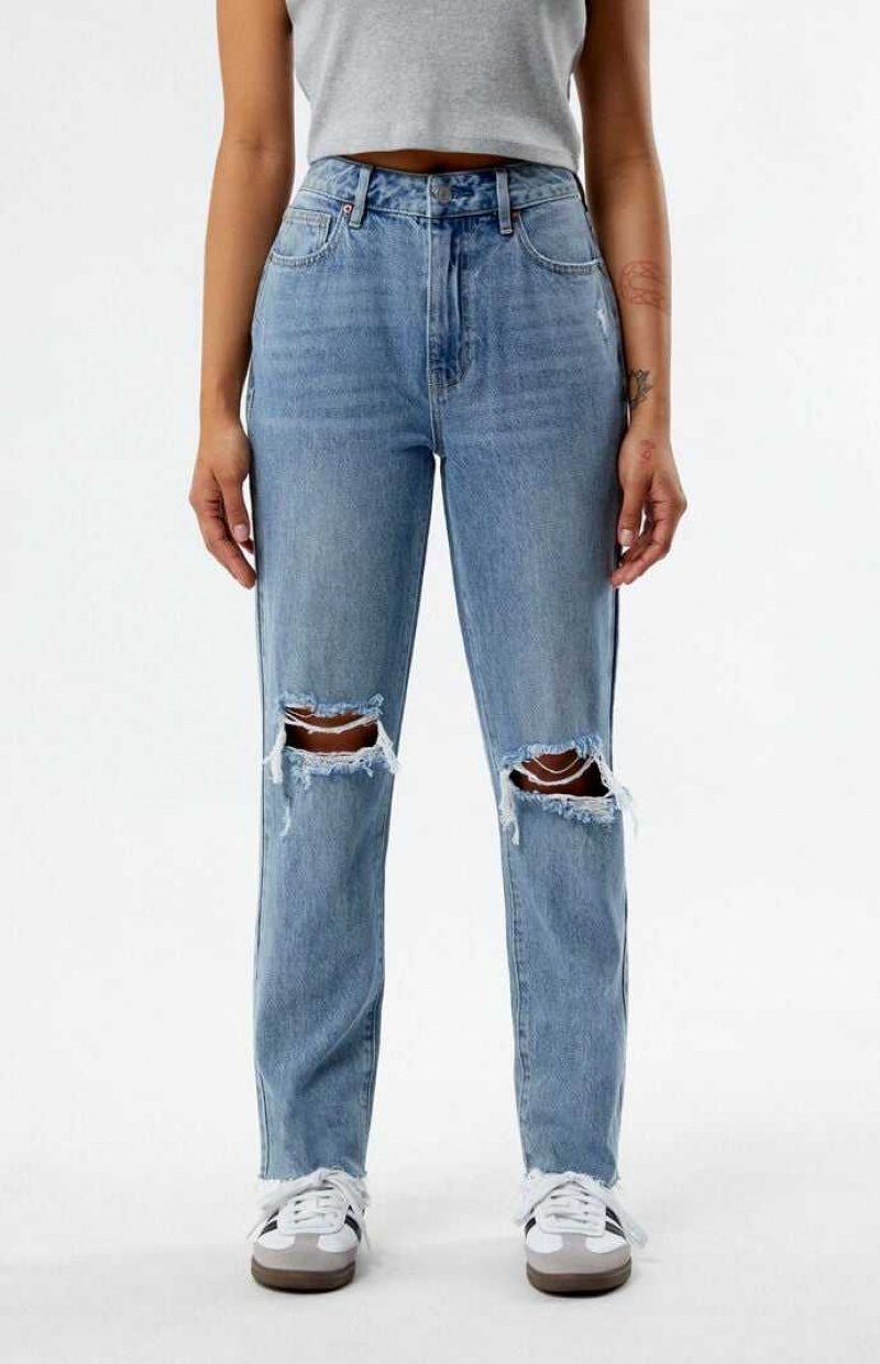 Pantalons PacSun Eco Medium Indigo Ripped Mom Femme Indigo | 947065TIJ