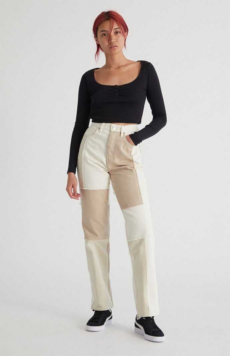 Pantalons PacSun Eco Off White Patchwork Dad Femme Blanche | 968513GNX