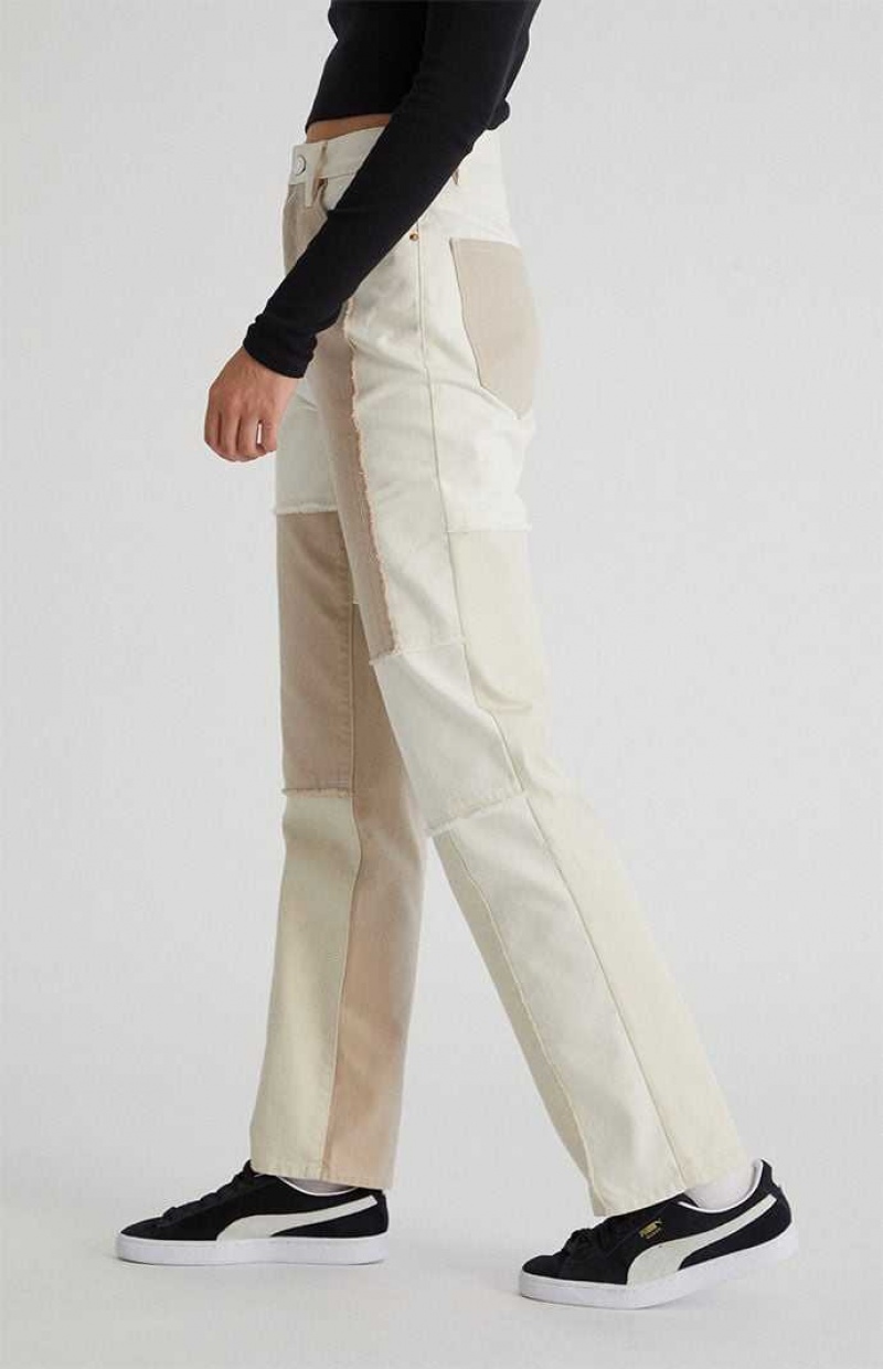 Pantalons PacSun Eco Off White Patchwork Dad Femme Blanche | 968513GNX