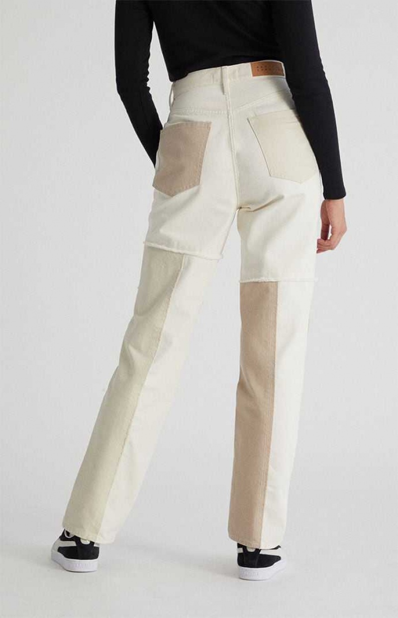 Pantalons PacSun Eco Off White Patchwork Dad Femme Blanche | 968513GNX