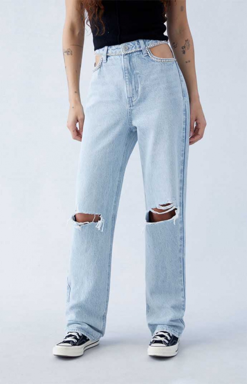 Pantalons PacSun Eco Rhinestone '90s Boyfriend Femme Indigo | 023487MEI