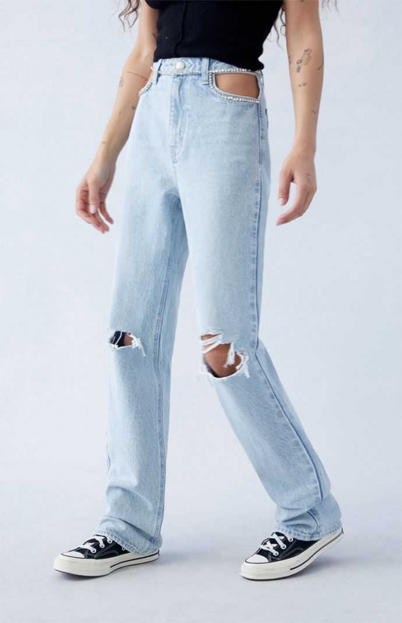 Pantalons PacSun Eco Rhinestone '90s Boyfriend Femme Indigo | 023487MEI