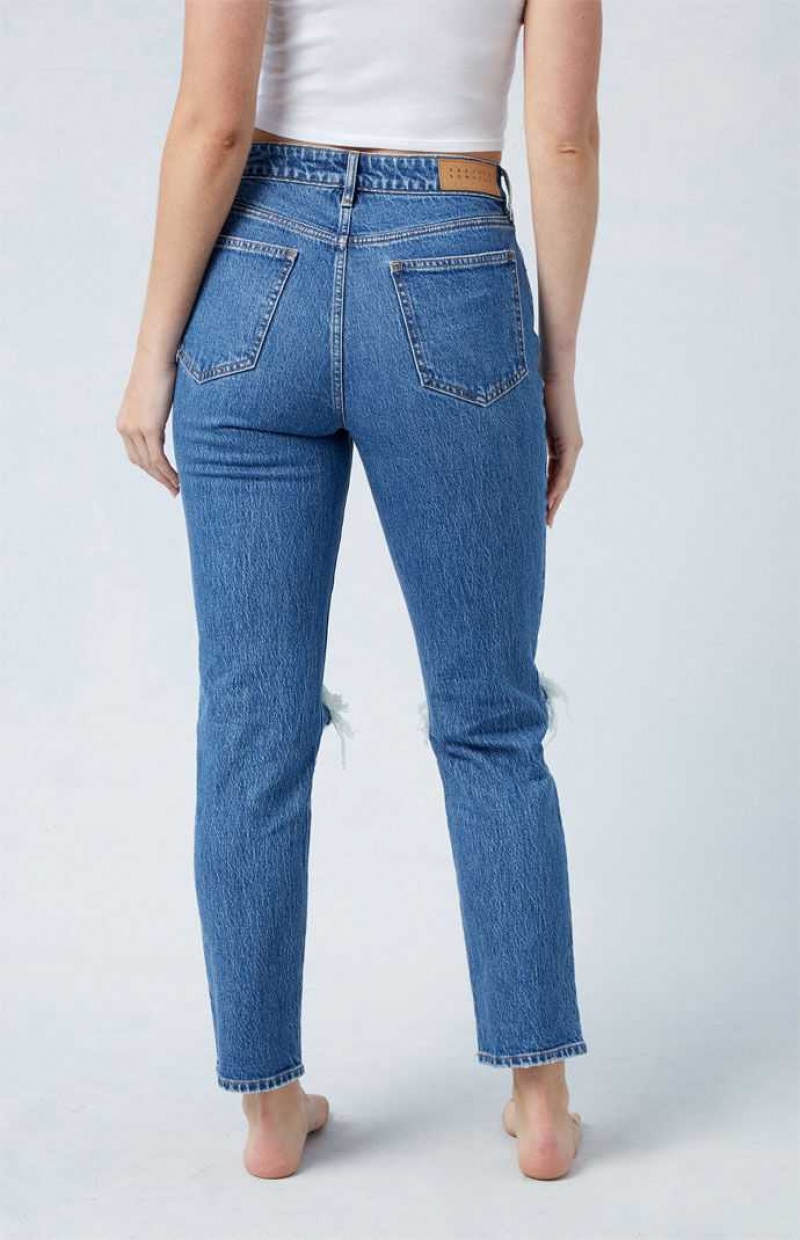 Pantalons PacSun Eco Stretch Dark Indigo Ripped Mom Femme Indigo | 683104WYT