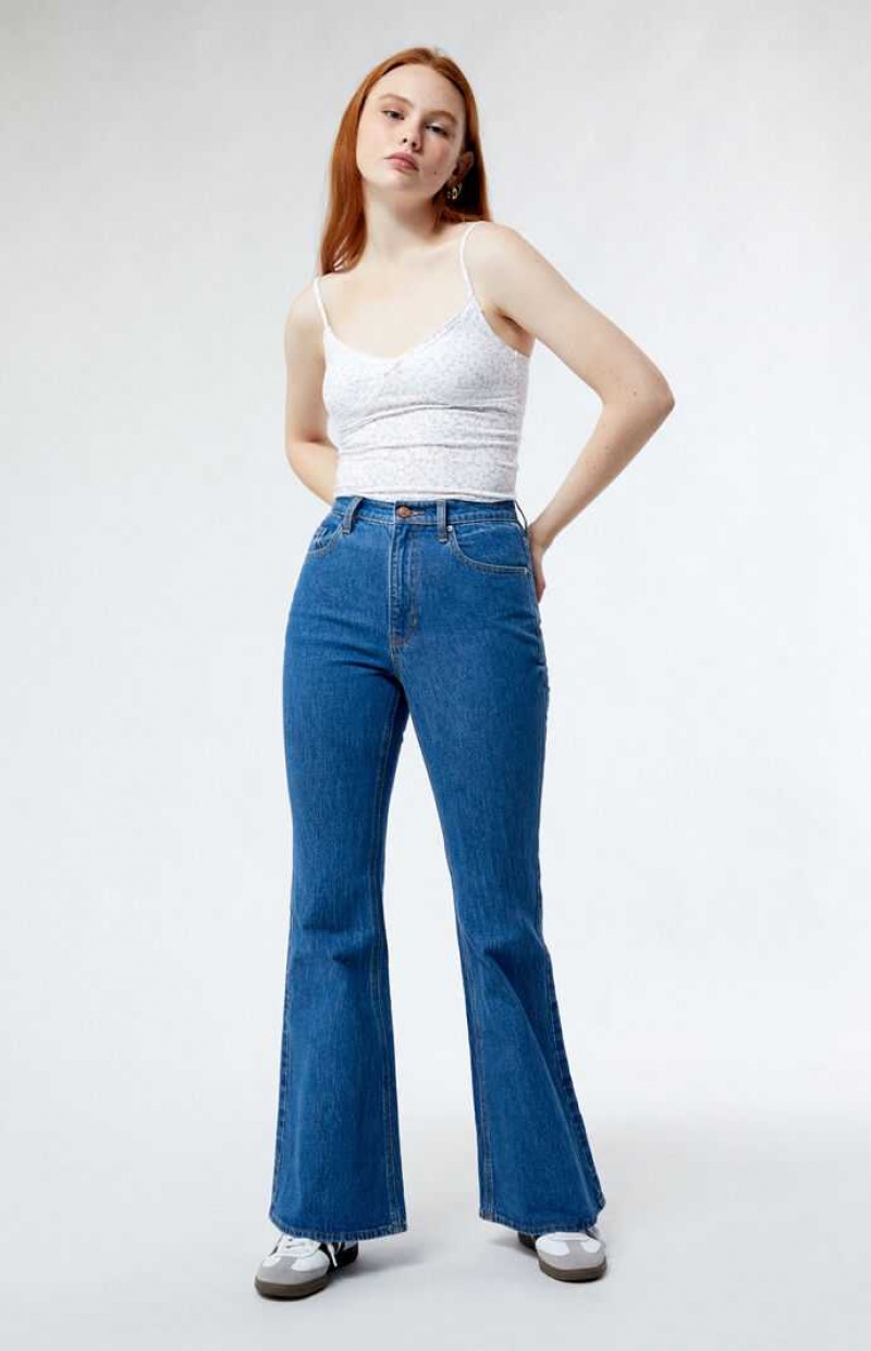 Pantalons PacSun Eco Stretch Dark Indigo High Waisted Flare Femme Indigo | 582743BTL