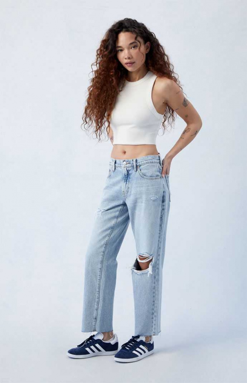 Pantalons PacSun Eco Stretch Light Blue Ripped '90s Droit Leg Femme Indigo | 235891RBC