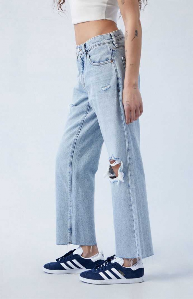 Pantalons PacSun Eco Stretch Light Blue Ripped '90s Droit Leg Femme Indigo | 235891RBC