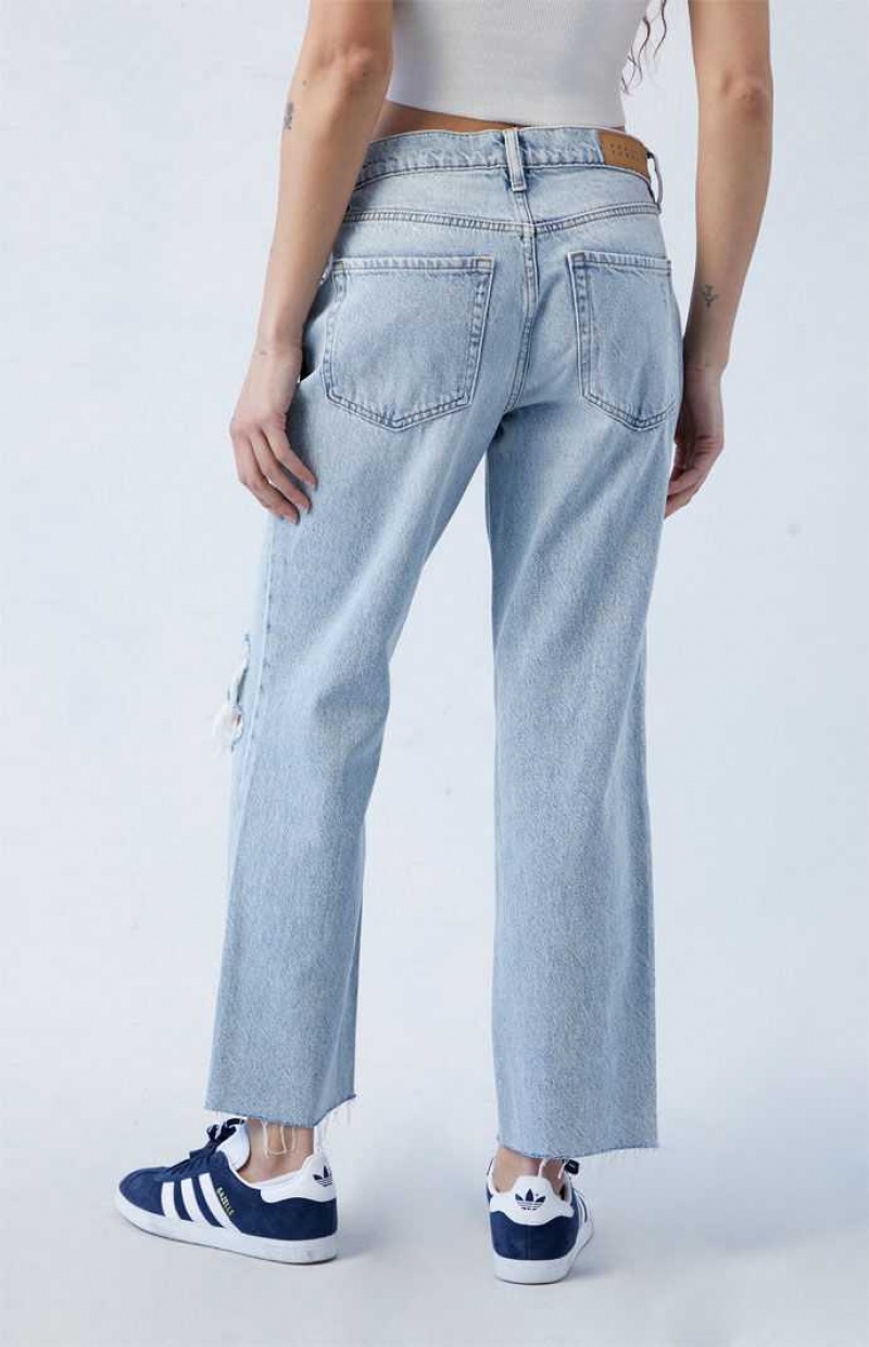 Pantalons PacSun Eco Stretch Light Blue Ripped '90s Droit Leg Femme Indigo | 235891RBC