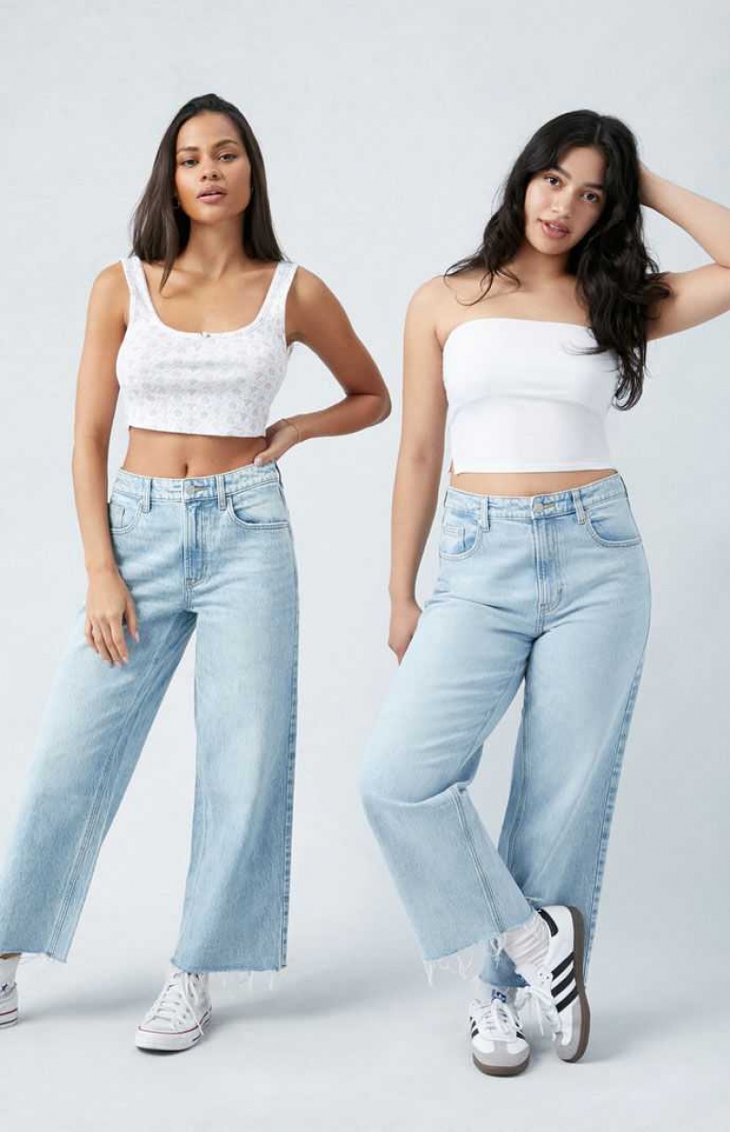 Pantalons PacSun Eco Stretch Light Indigo Curve Cropped Larges Leg Femme Indigo | 530169QKG