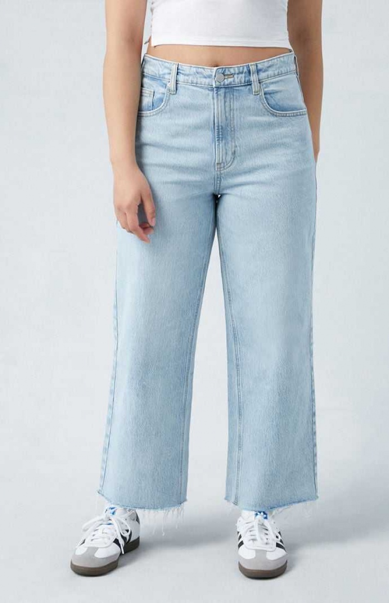 Pantalons PacSun Eco Stretch Light Indigo Curve Cropped Larges Leg Femme Indigo | 530169QKG