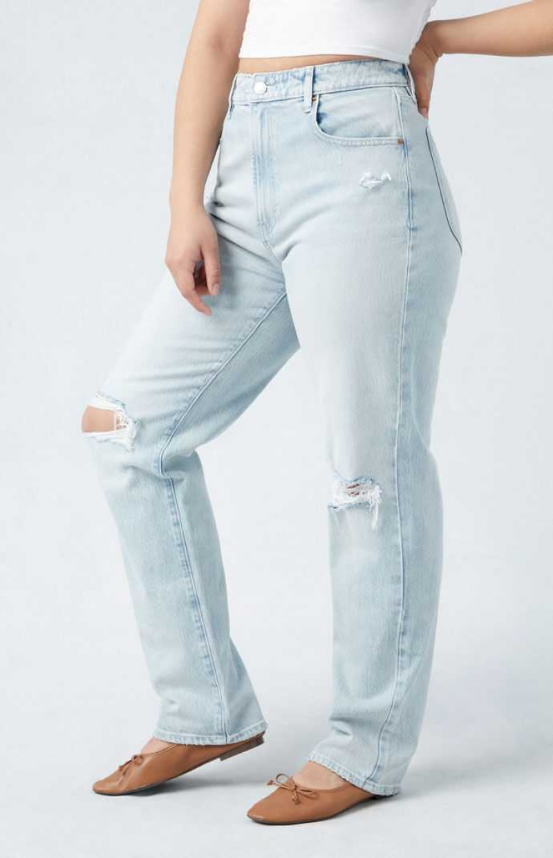 Pantalons PacSun Eco Stretch Light Indigo Ripped Curve Dad Femme Indigo | 902734YCU