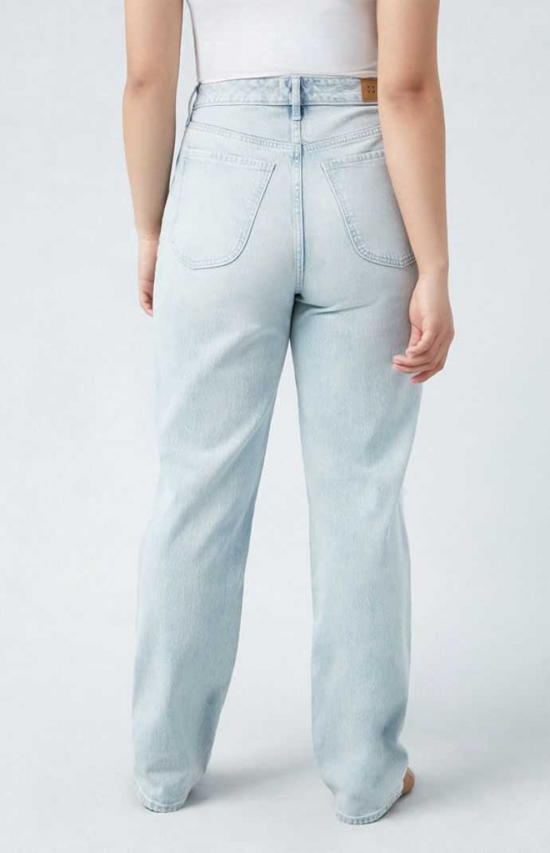 Pantalons PacSun Eco Stretch Light Indigo Ripped Curve Dad Femme Indigo | 902734YCU