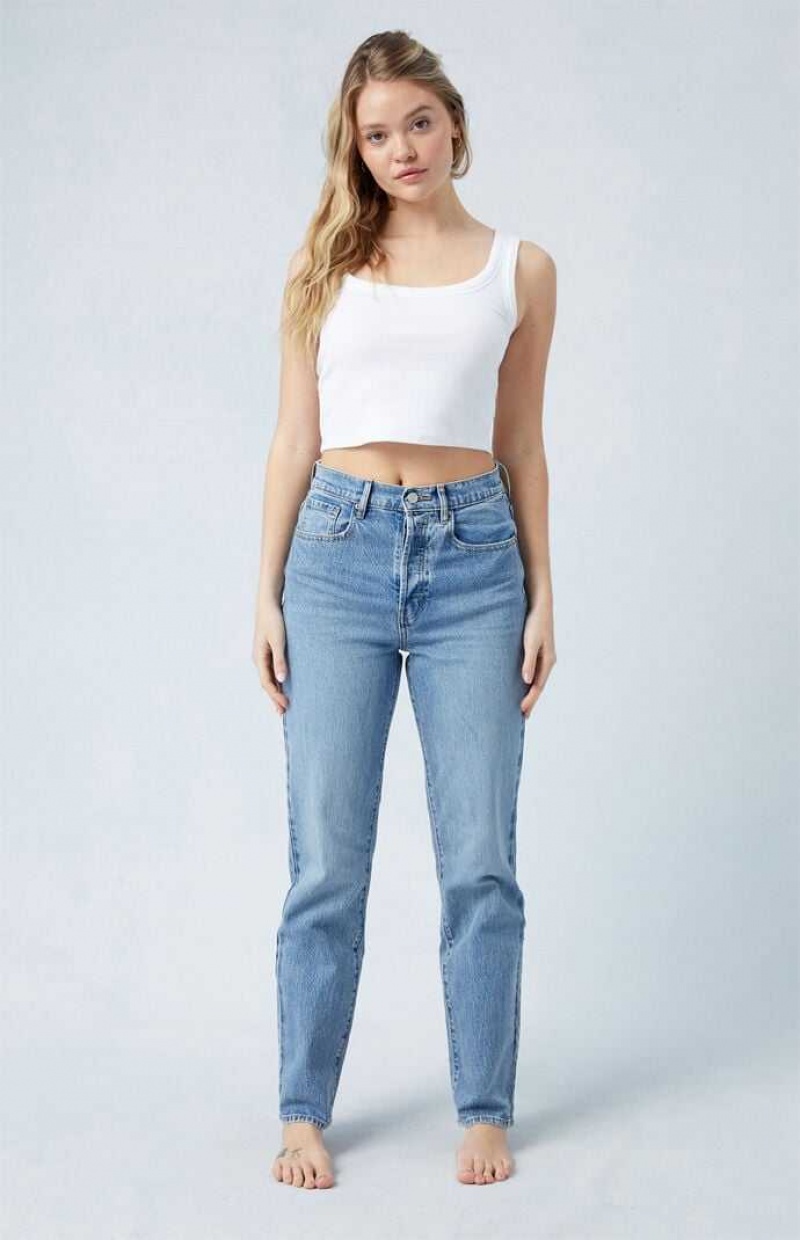 Pantalons PacSun Eco Stretch Medium Indigo Dad Femme Indigo | 950734DKI