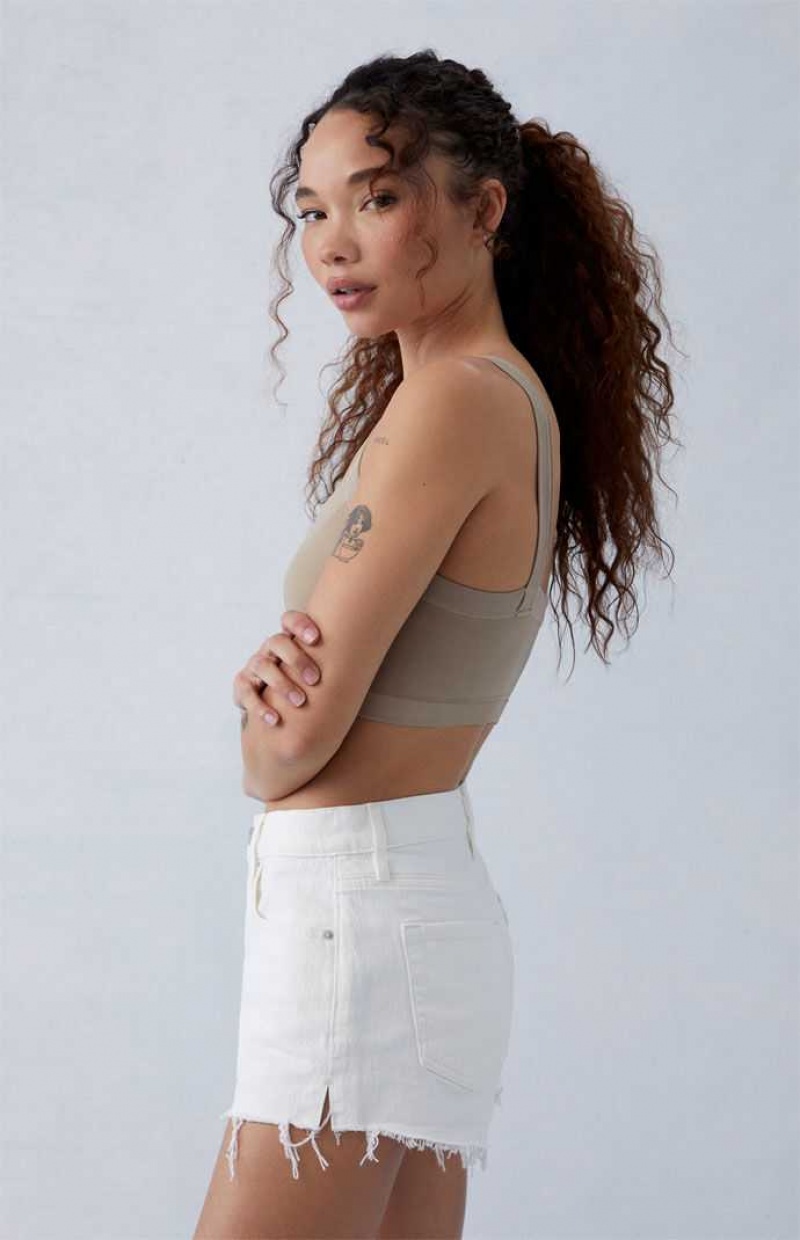 Pantalons PacSun Eco Stretch White '70s Cutoff Denim Femme Blanche | 592874ABC