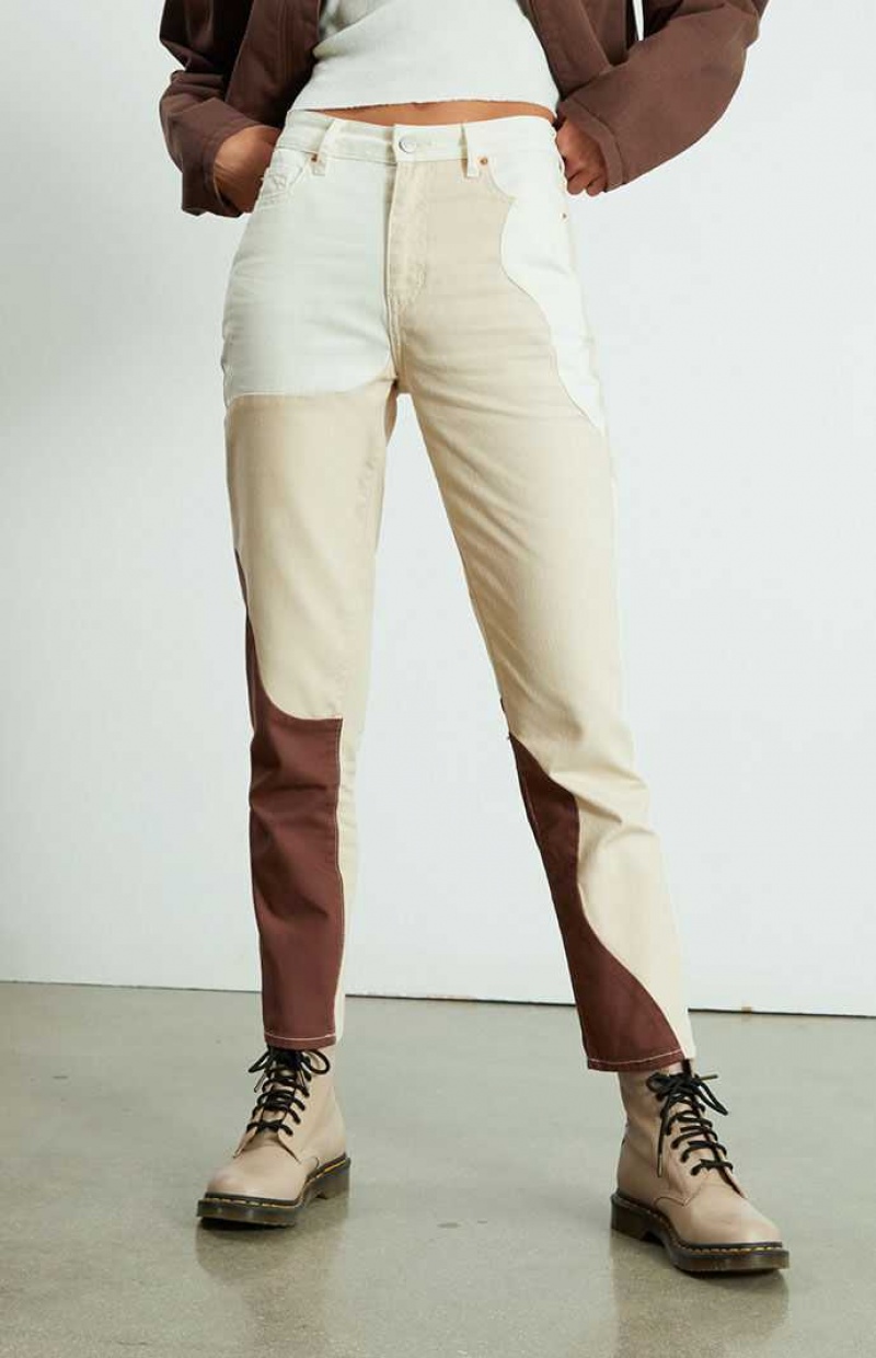 Pantalons PacSun Eco Tan & Brown Paneled Mom Femme Marron Marron | 531679LBP