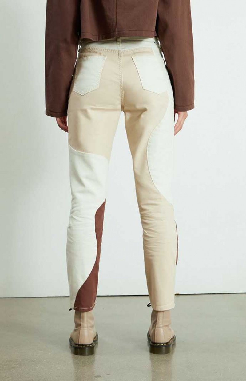 Pantalons PacSun Eco Tan & Brown Paneled Mom Femme Marron Marron | 531679LBP