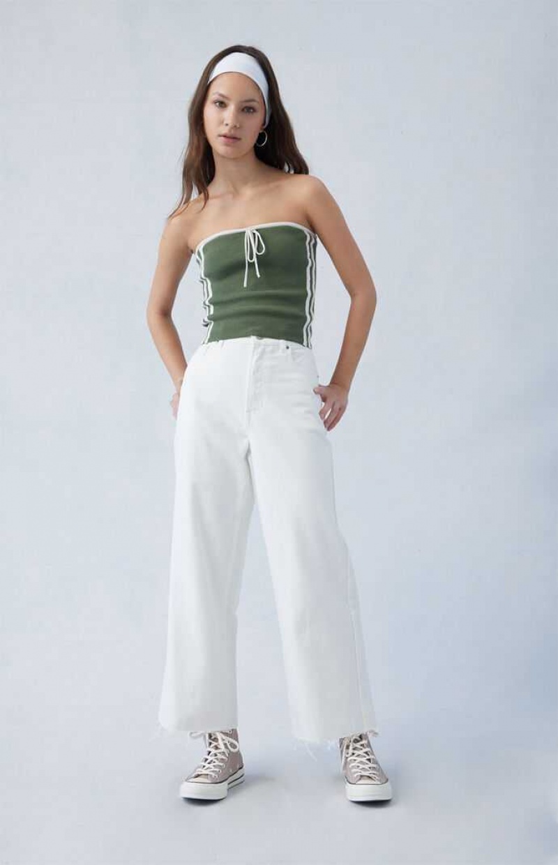 Pantalons PacSun Eco White Cropped Larges Leg Femme Indigo | 173260ZCD