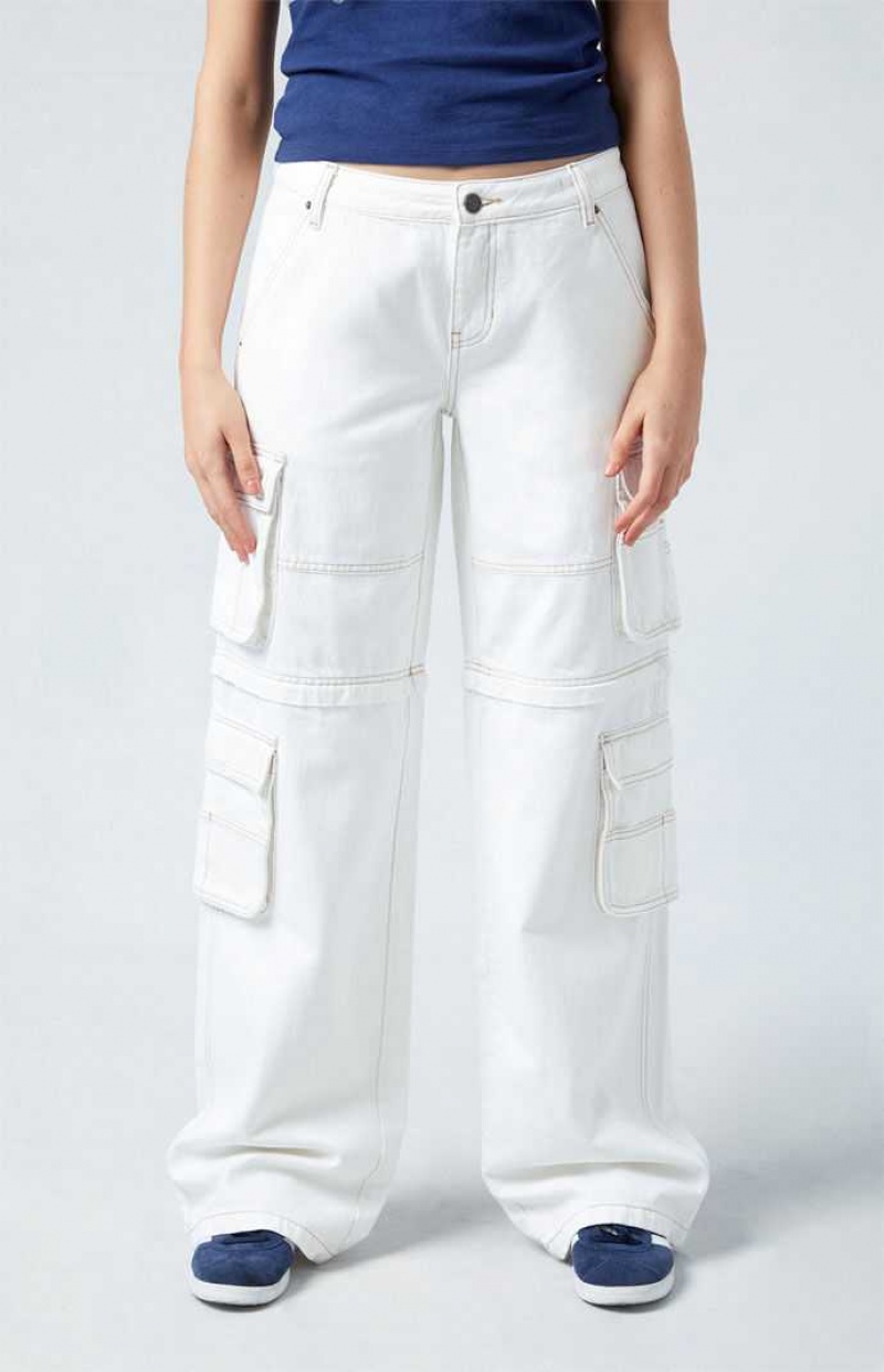 Pantalons PacSun Eco White Low Rise gy Zip Off Femme Blanche | 536092HUS