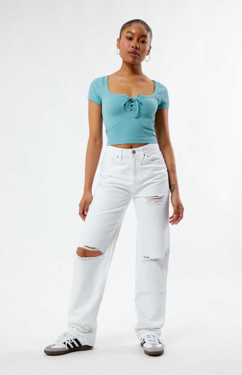 Pantalons PacSun Eco White Ripped '90s Boyfriend Femme Blanche | 297318WNE