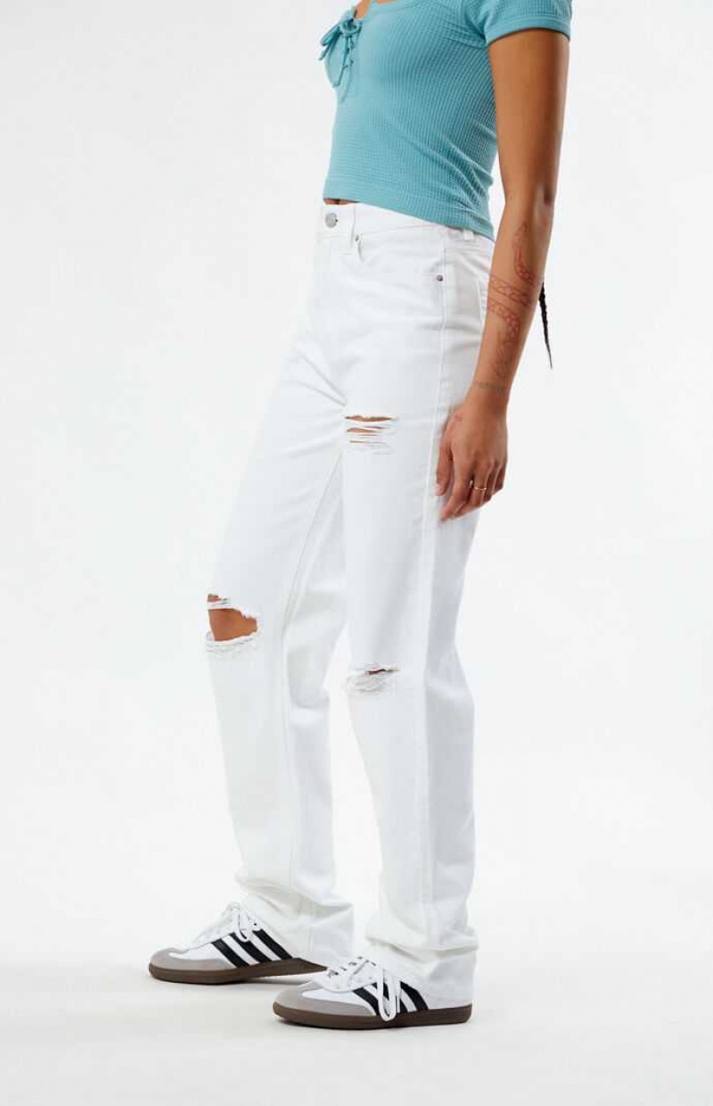 Pantalons PacSun Eco White Ripped '90s Boyfriend Femme Blanche | 297318WNE