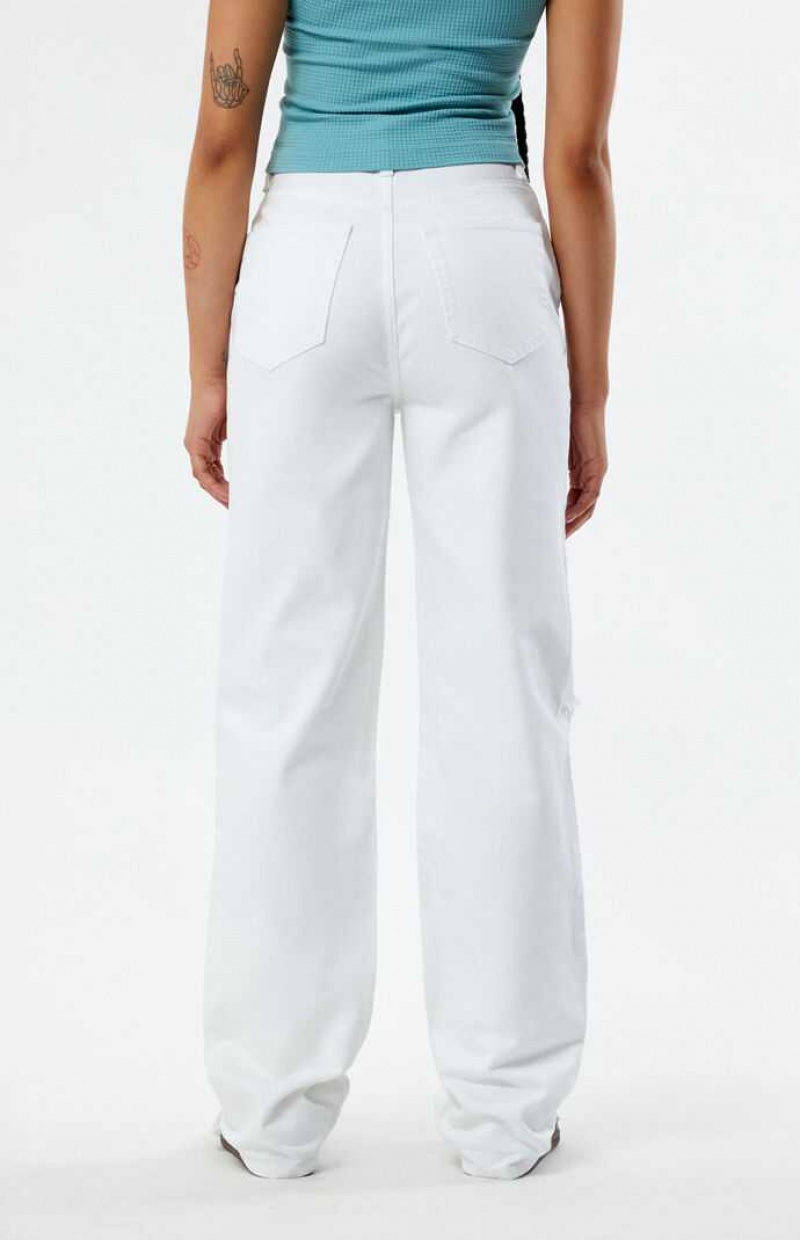 Pantalons PacSun Eco White Ripped '90s Boyfriend Femme Blanche | 297318WNE