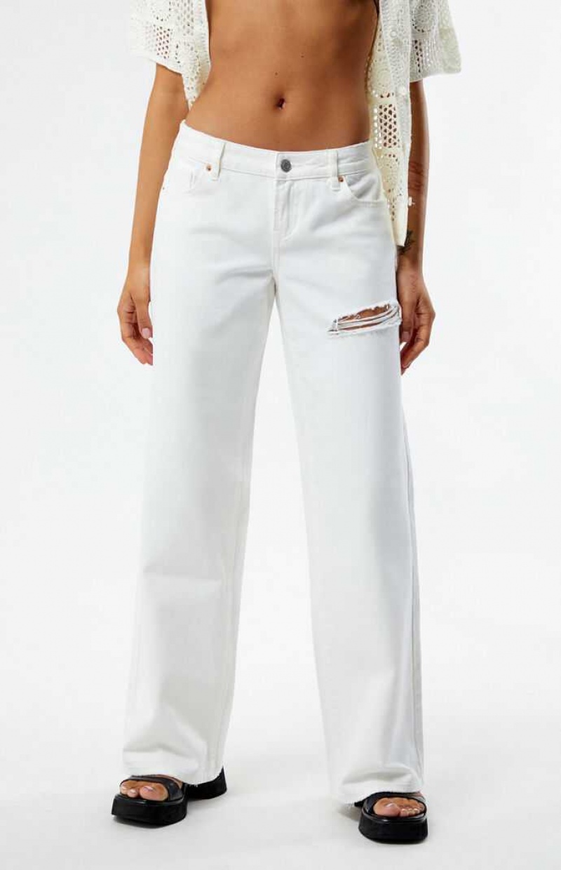 Pantalons PacSun Eco White Ripped Low Rise Larges Leg Femme Blanche | 193786LPY