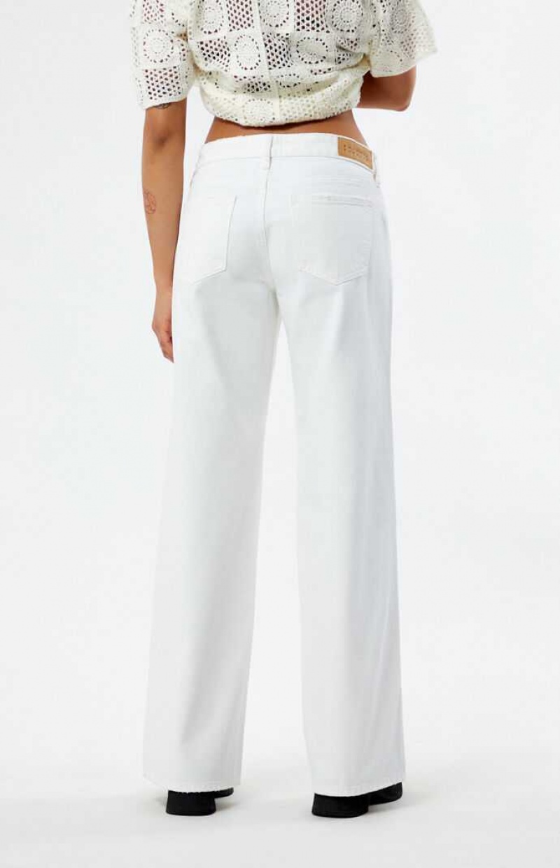 Pantalons PacSun Eco White Ripped Low Rise Larges Leg Femme Blanche | 193786LPY