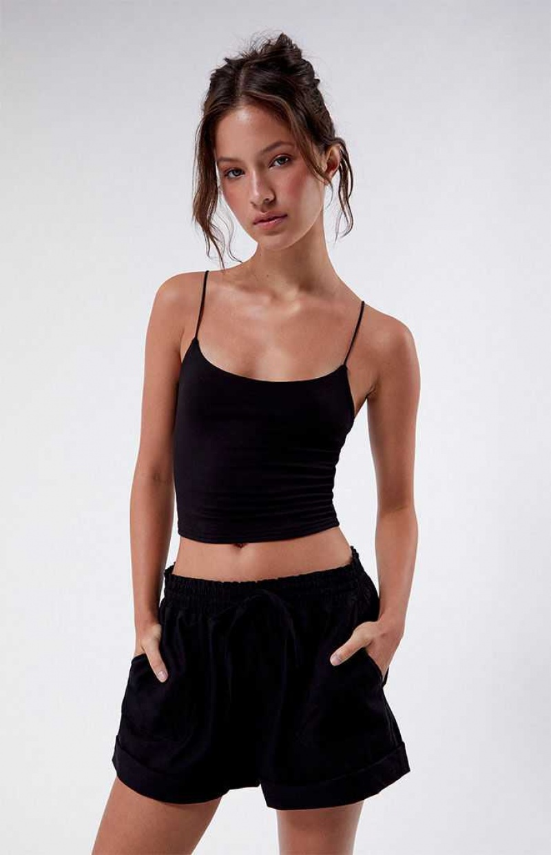 Pantalons PacSun Elastic Taille Linen Femme Noir | 253719FQK