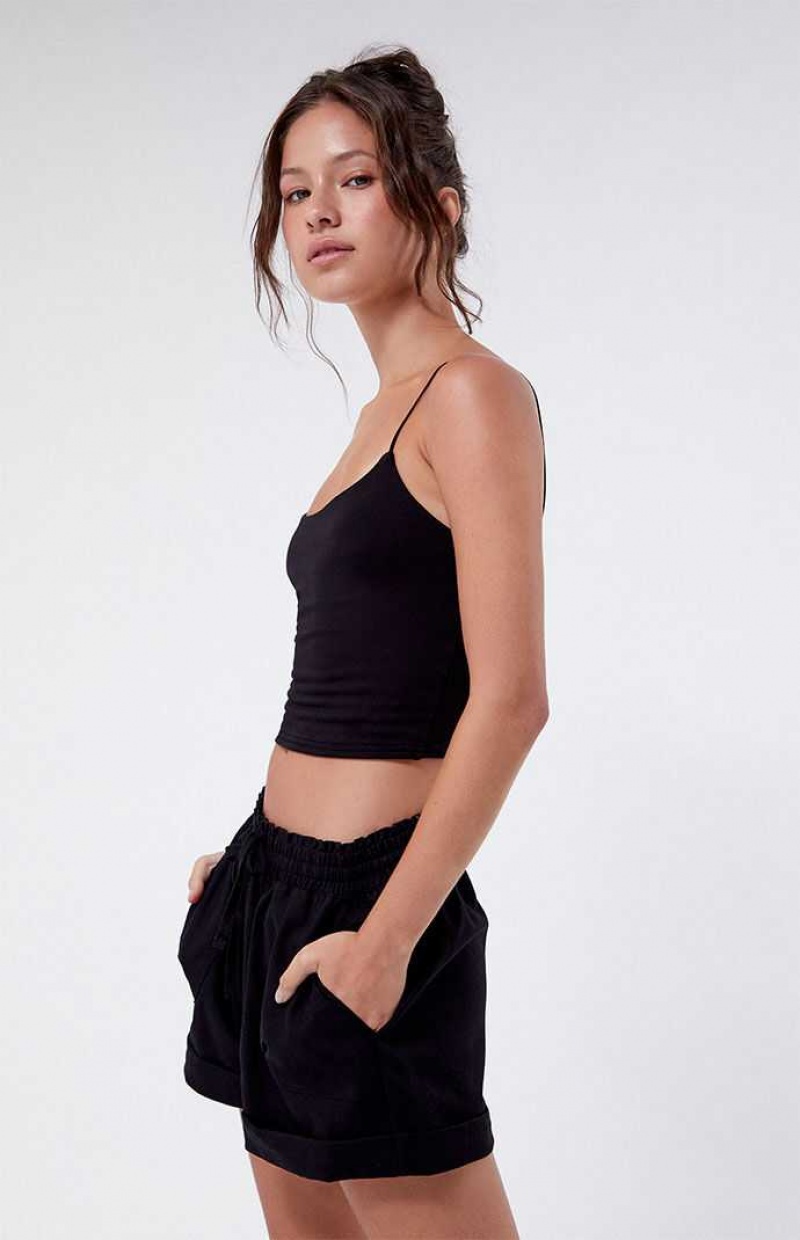 Pantalons PacSun Elastic Taille Linen Femme Noir | 253719FQK