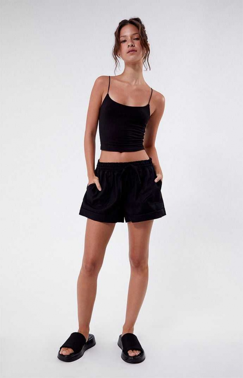 Pantalons PacSun Elastic Taille Linen Femme Noir | 253719FQK