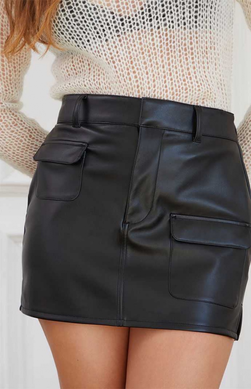 Pantalons PacSun Faux Cuir Cargo Mini Skirt Femme Noir | 358419GWI