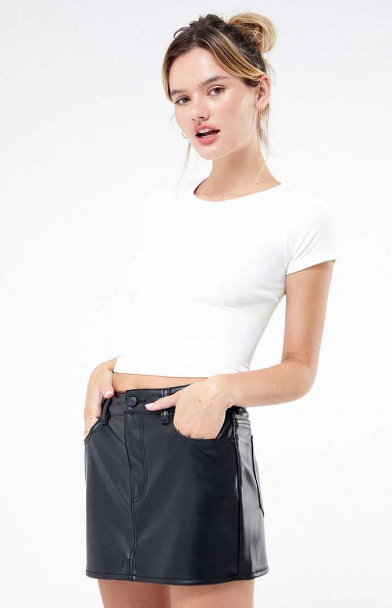 Pantalons PacSun Faux Cuir Stretch Mid Rise Skirt Femme Noir | 890712ROD