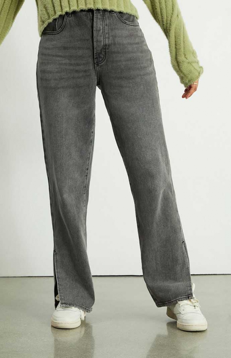 Pantalons PacSun Gray Slit Dad Femme Noir | 894135QLK