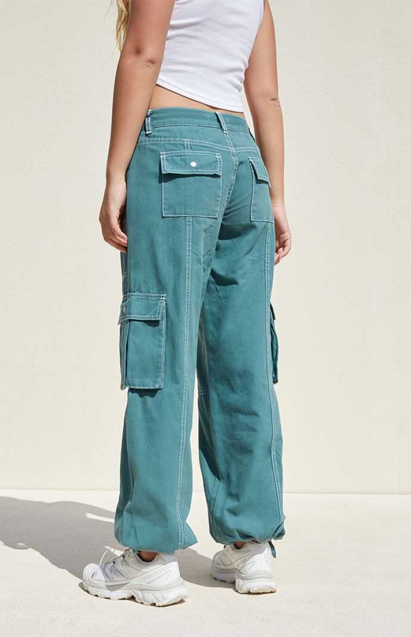 Pantalons PacSun Green Low Rise Larges Leg Cargo Femme Vert | 749580RWV