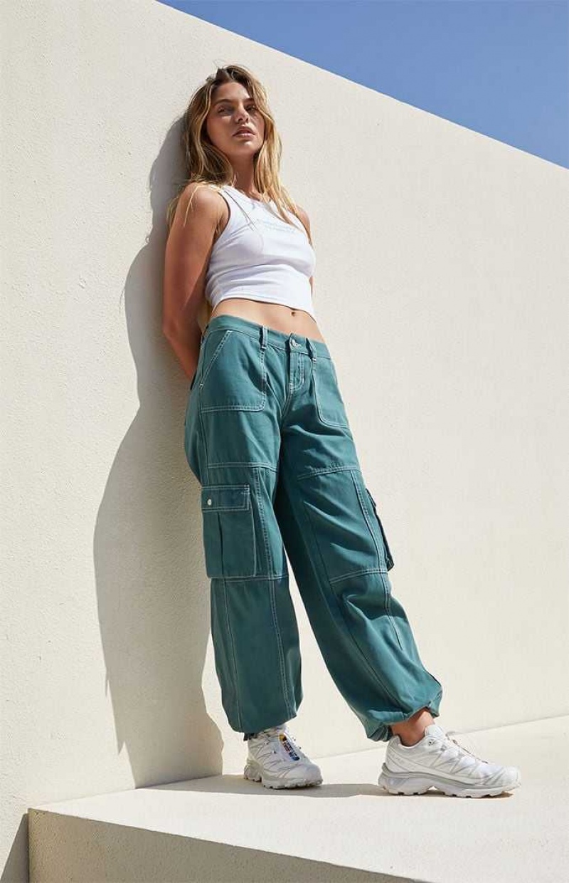 Pantalons PacSun Green Low Rise Larges Leg Cargo Femme Vert | 749580RWV