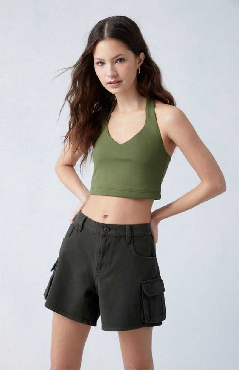 Pantalons PacSun Green Mid Rise Cargo Femme FOREST GRN | 156739VPF