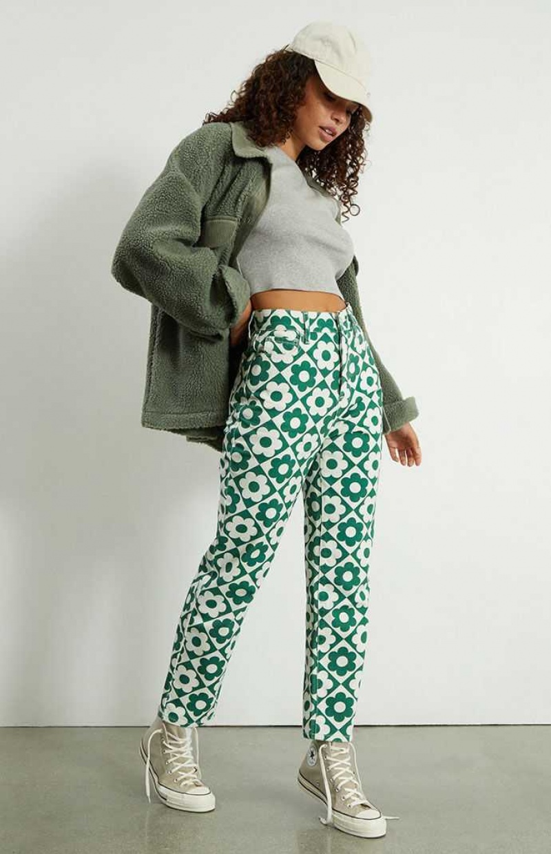 Pantalons PacSun Green & White Daisy High Waisted Droit Leg Femme Vert Blanche | 086513NAF