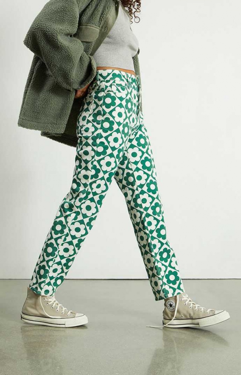 Pantalons PacSun Green & White Daisy High Waisted Droit Leg Femme Vert Blanche | 086513NAF