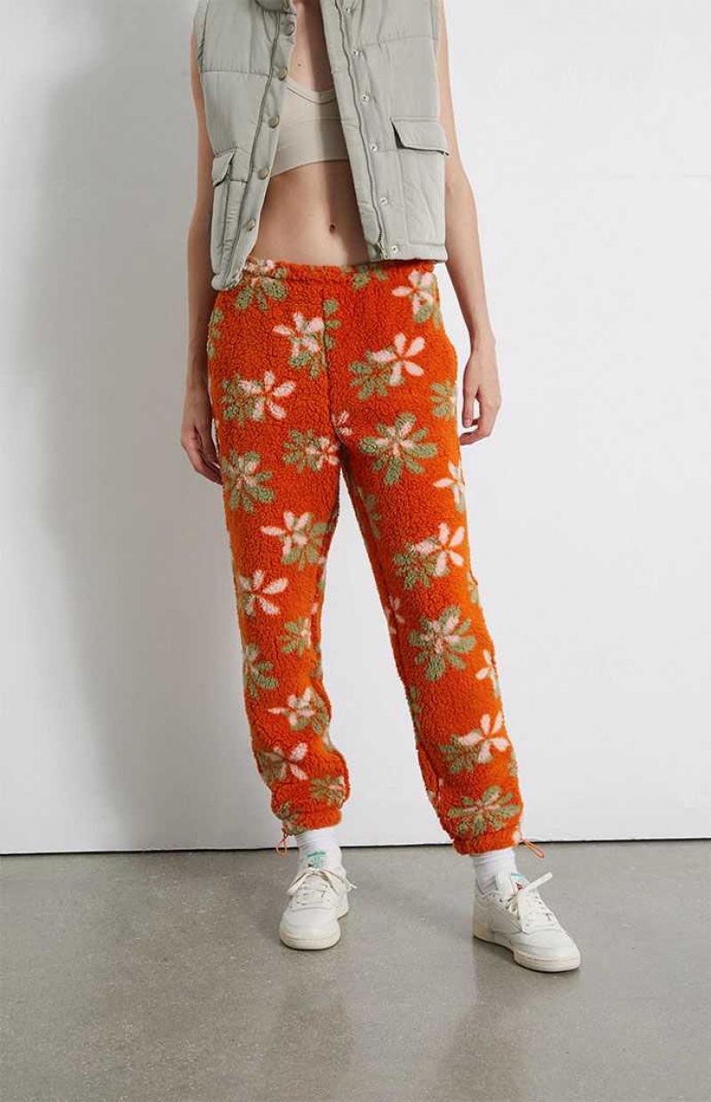 Pantalons PacSun Groovy Floral Sherpa Femme Orange | 017293SRA