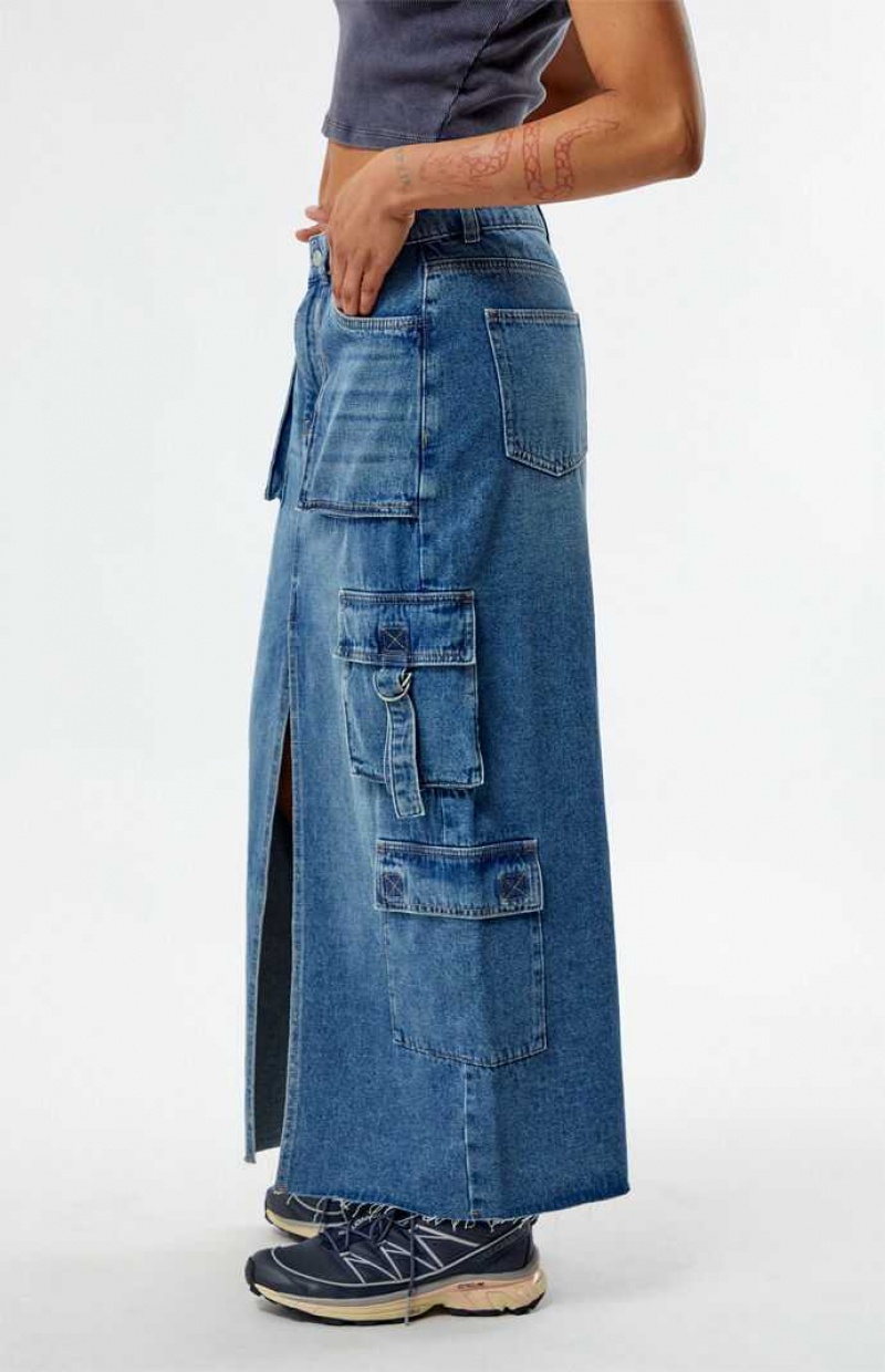 Pantalons PacSun Indigo Cargo Midi Skirt Femme Indigo | 271409ROW