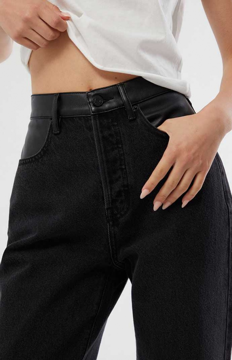 Pantalons PacSun Kendall & Kylie Eco Black Faux Cuir Taille Dad Femme Noir | 523184KXI