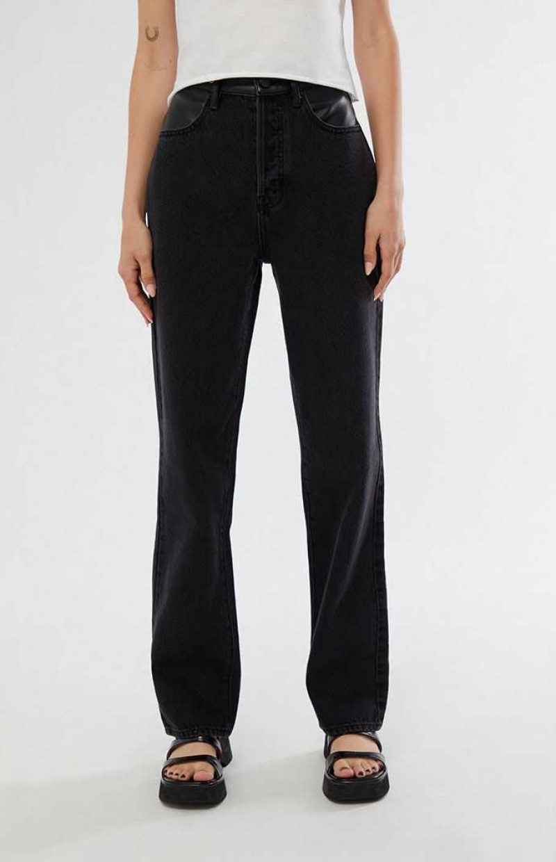 Pantalons PacSun Kendall & Kylie Eco Black Faux Cuir Taille Dad Femme Noir | 523184KXI