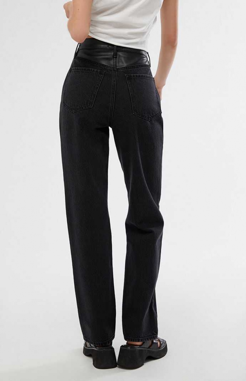 Pantalons PacSun Kendall & Kylie Eco Black Faux Cuir Taille Dad Femme Noir | 523184KXI