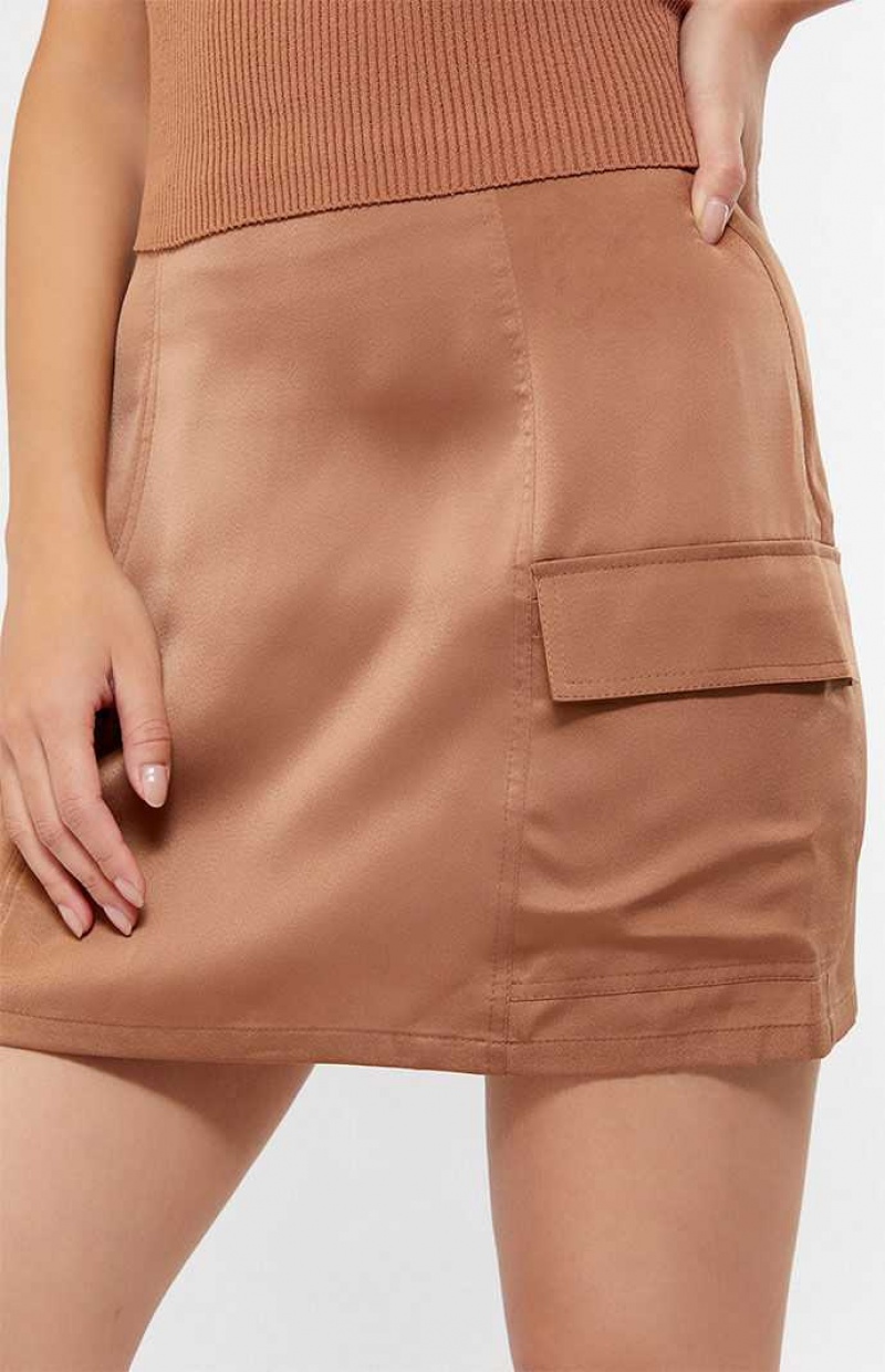 Pantalons PacSun Kendall & Kylie Satin Cargo Mini Skirt Femme Marron | 192038CFL