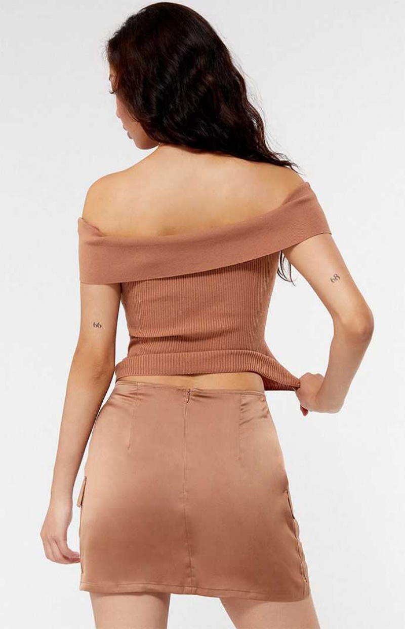 Pantalons PacSun Kendall & Kylie Satin Cargo Mini Skirt Femme Marron | 192038CFL